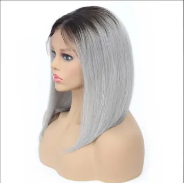 short grey bob hd lace front wigs, pre plucked 1b grey ombre color bob human hair lace closure wig