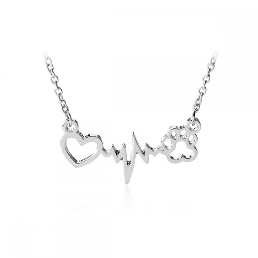 Amour Ours Patte Chien Empreinte ECG Coeur Battement Collier Femmes Bling Clavicule Chaîne Bijoux Cadeau