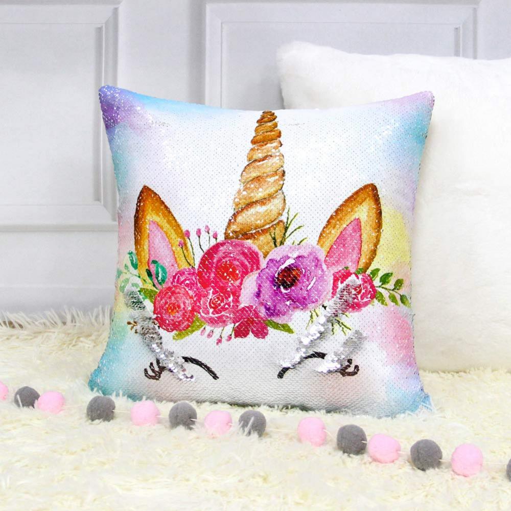 Unicorn Theme Reversible Sequin Pillow 2