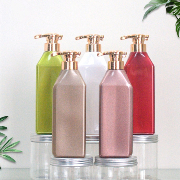 Luxury Custom 500ml PET Pump Bottle with Gold-Plated Pump for Shampoo