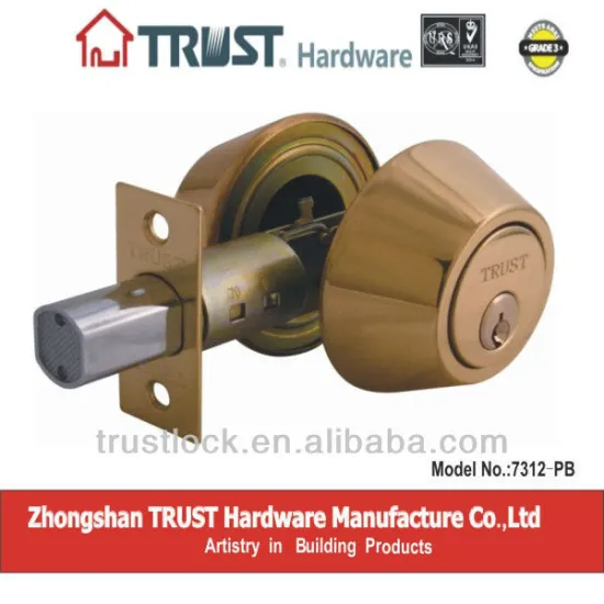7312PB:TRUST ANSI Grade 3 Double Deadbolt Lock with brass cylinder