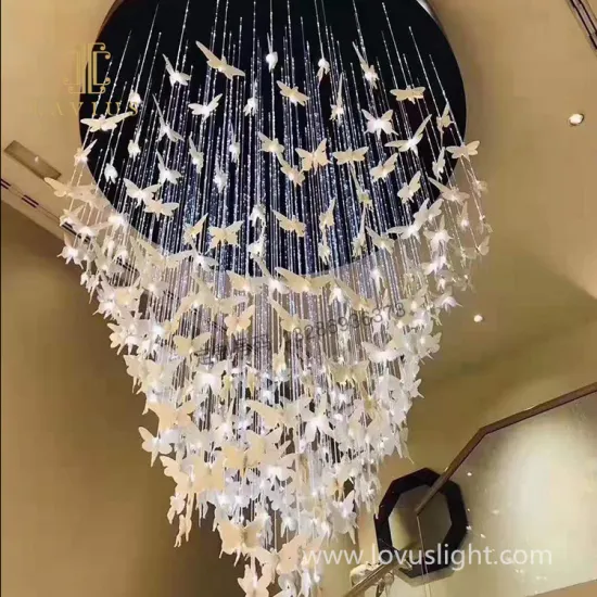 2022 popular chandelier large hotel chandelier butterfly glazed chandelier white gold hotel chandelier