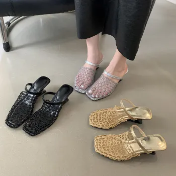 Kemayanni 2025 New Square Toe Woven Fishing Net Roman Sandals