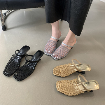 Kemayanni 2025 New Square Toe Woven Fishing Net Roman Sandals