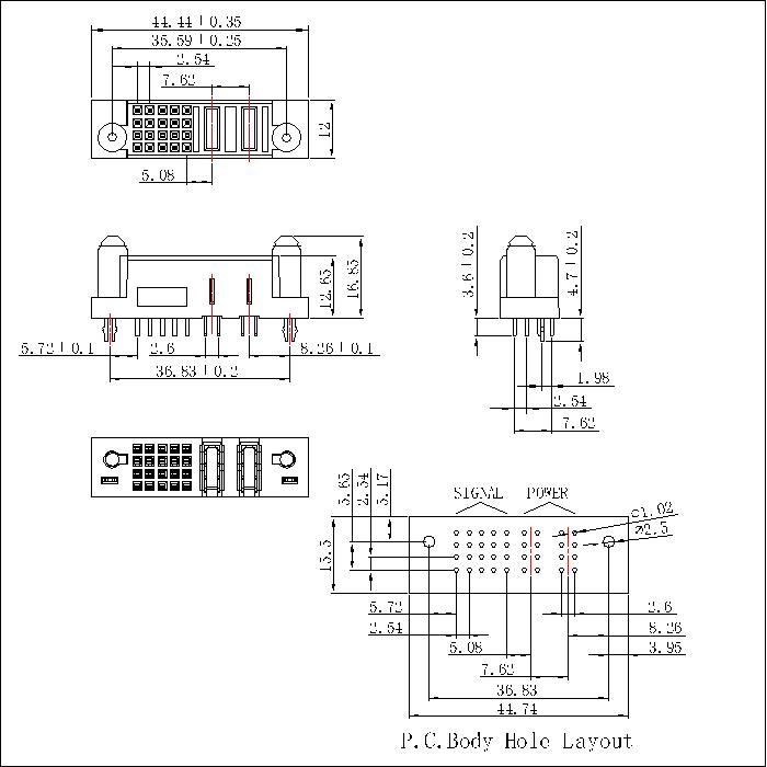 PSPF7.62S-0220G0G0AEX 7.62MM 2P Power+20P Signal Female Straight Dip Power Connector