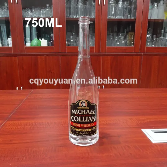 High clear long-neck embossed super flint glass whiskey bottle 750ml