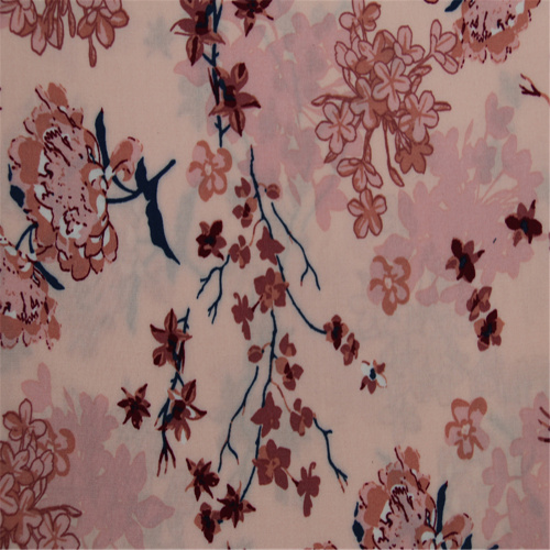 Pink Flower Active Printed Rayon Plain Fabric