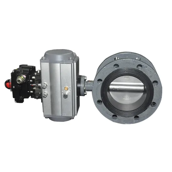 pn16 double flange pneumatic butterfly valve