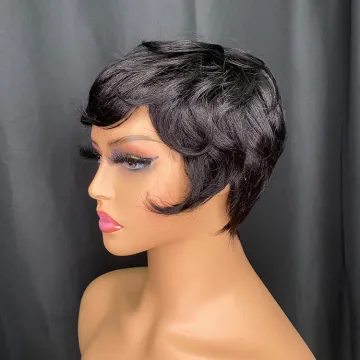 Wholesale Cheap Brazilian Indian Remy Virgin Human Hair Straight Pixie Cut Wig No Lace