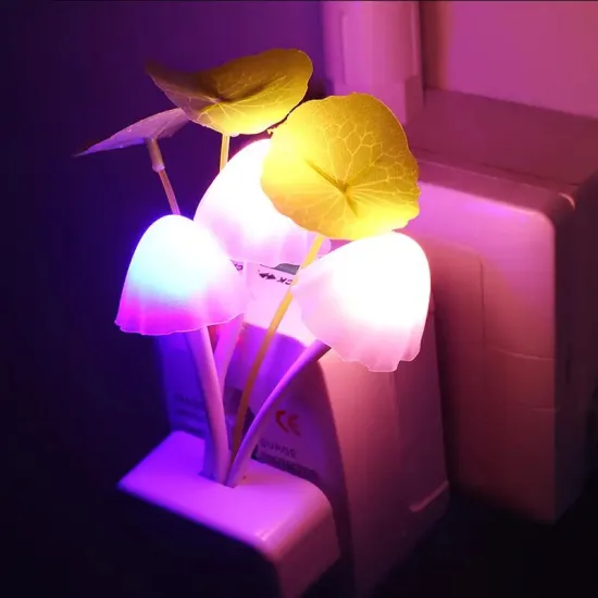 EU & US Plug LED Sensor Night Light Mushroom Auto On/Off LED Night Light Lotus Leaf Energy Saving Bedside Lamp