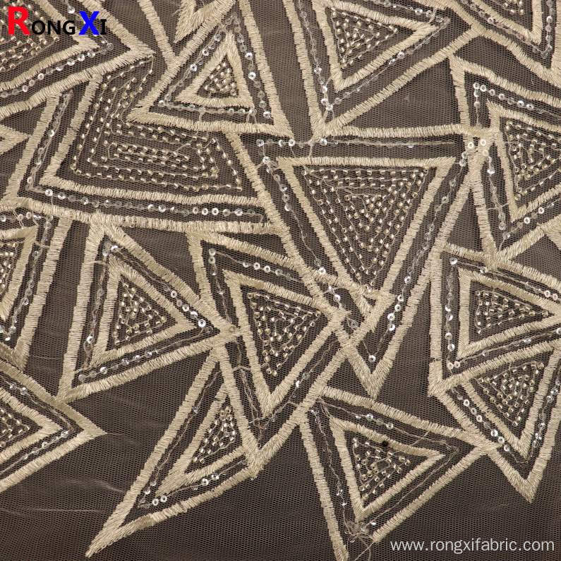 New Design Beaded White Embroidery Polyester Fabric