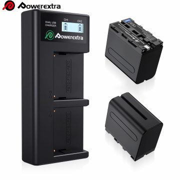 Powerextra充電式NPF970 8800MAH 7.4Vデュアルスロットスマート充電器付きリチウムイオンバッテリーパック