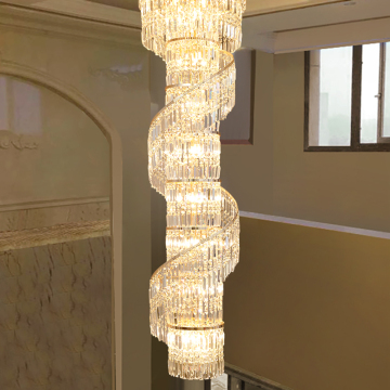 Modern K9 Crystal Chandelier for Spiral Staircase Lighting