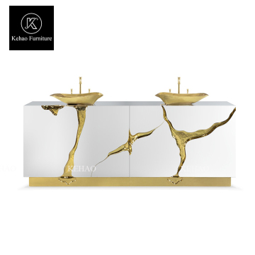 Modern Luxury Villa Bathroom: Silver and Gold Stainless Steel Frame Washstand