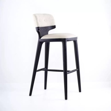 Fabric Upholstered Counter Height Bar Stool with Curved Backrest and Solid Wood Frame