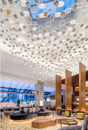 Foyer wide color bubble glass chandelier for high ceilings