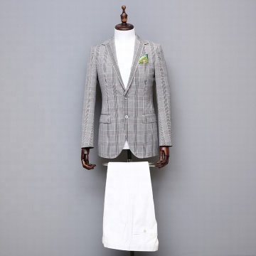 แฟชั่นระดับไฮเอนด์ Bespoke ชุดสูททำด้วยผ้าขนสัตว์สีเทาลายสก๊อต