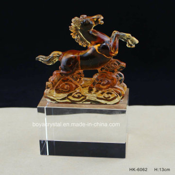 Energetic Optical Glass Brown Horse Trophy on Crystal Base HK-6062