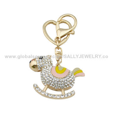 Supply Horse Keychains, Made of Alloy and Rhinestones, OEM Orders are Welcome
