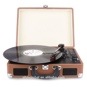 OM-17010 Bluetooth Turntable Portable Suitcase Record Player with Built-in Speakers, USB/SD Recorder, Rechargable battery