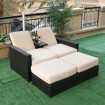 wholesale rocking sun lounger teak rattan outdoor leaf shape sun lounger mat