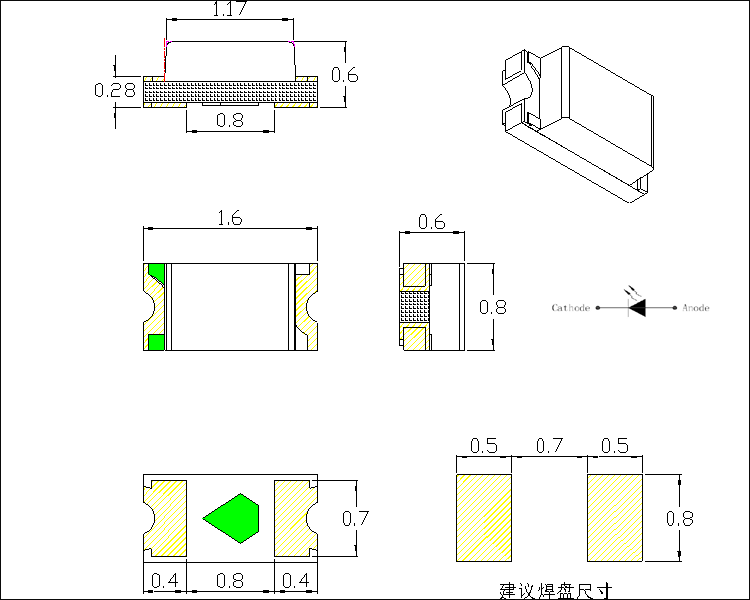 SMD 0603 LED H0.6mm