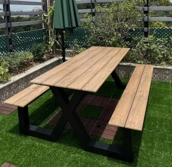 Outdoor Plastic Wood Top Seating Table Set - Garden Furniture with Picnic Table and Park Bench