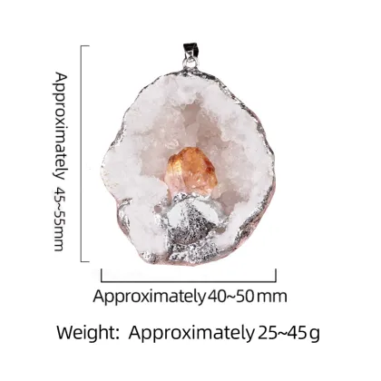 Black Tourmaline Bud Silver Druzy Crystal Cave Pendant Necklace 45CM Black Cord