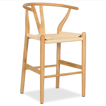 Farmhouse Style Bar Stools with Woven Seats and Light Natural Wood Finish
