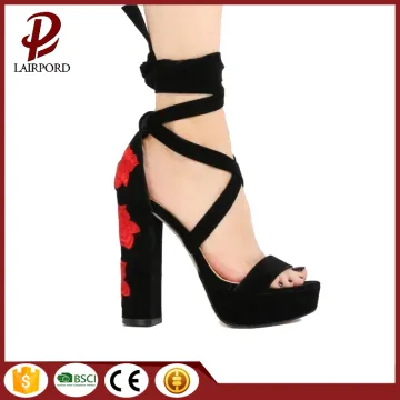 platfrom embroidery flower high heel women sandals