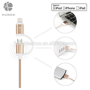 Gold 2 in 1 Nylon MFI 2.4A Tablet Charger Cable for Microsoft Surface Pro 3