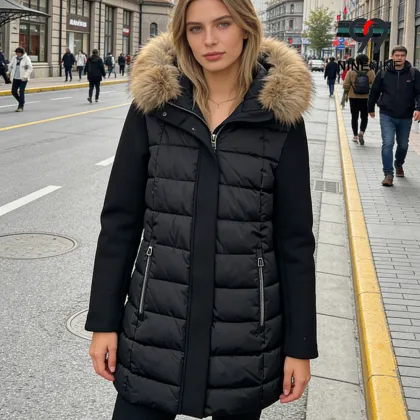 Womens Light Fur-Hooded Puffer Coat