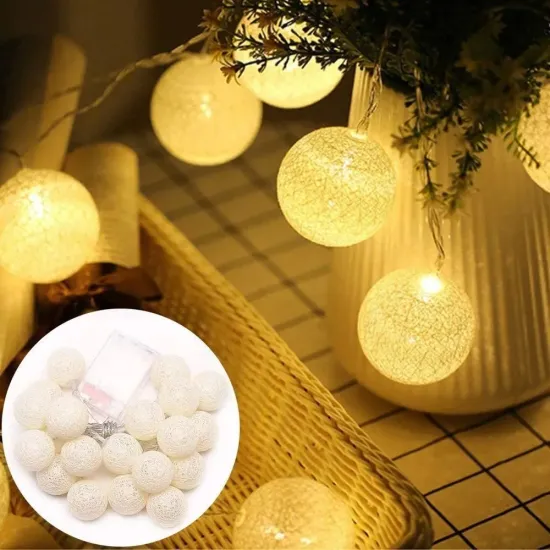 LED Cotton Ball Battery-Powered Garland Lights: Festive Decorations for Christmas, Outdoor, Holidays, and Weddings