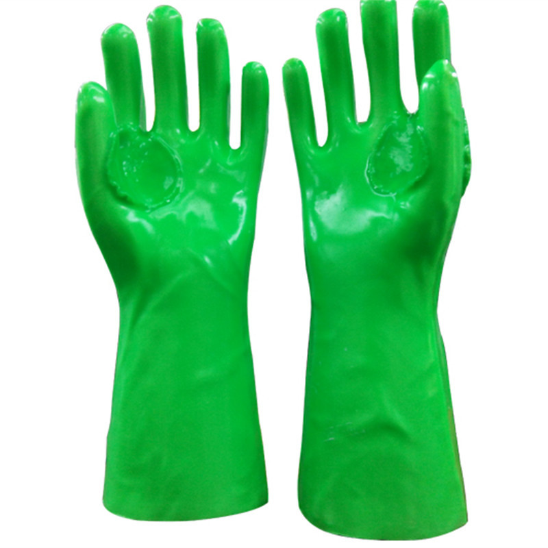 Green PVC gloves with thick cotton lining 27cm