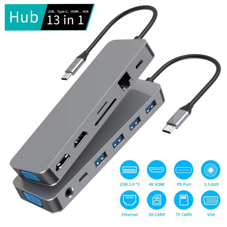 13in1 متعدد الوظائف محطة إرساء محاور USB C