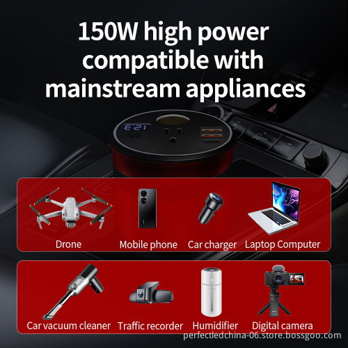 12V DC to 220V Car Power Inverter with 2 USB Fast Charger - Cup Holder Design