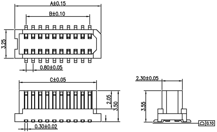 Male chassis connector H3.55 board-to-board