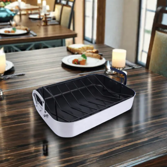 Non-Stick Metal Rectangular Roasting Pan with Rack for Baking Cake & Pizza
