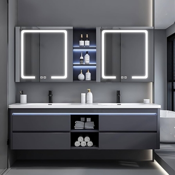 Modern Wall-Mounted Double Sink Bathroom Vanity with Mirror