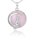 Chakra de pierres précieuses rondes naturelles pendentif en cristal de guérison bijoux en argent chat pour femmes filles