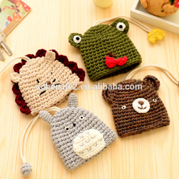 Q089 Cute cartoon fashion Knitting cartoon animal pulling type key bag
