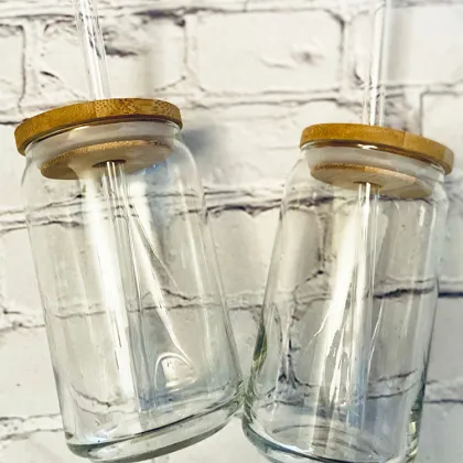 Best Seller: Custom Logo Coffee Glass Tumbler - 16oz Libbey Classic Soda Beer Glass with Bamboo Lid and Glass Straw