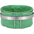 Silver Round Metal Bread Basket With Green Liner