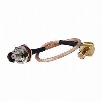 RF Pigtail Cable, Right Angle MCX Male to BNC Female, 50 Ohms Impedance