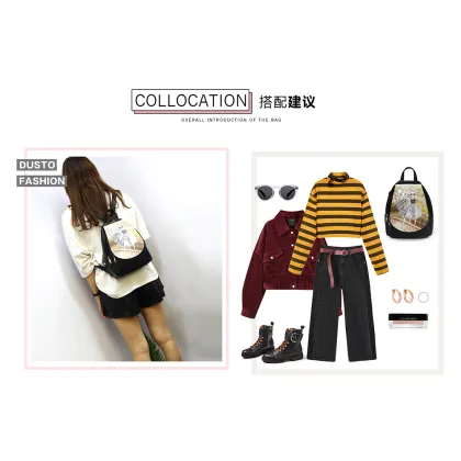 Student print pattern anti theft backpack