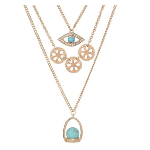 Personalized Three Layer Eye Necklace Turquoise Pendant