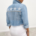 Women's denim jacket with fringe cropped