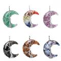 Fashion 7 Chakra Chip Stone Wrapped Gold Wire Resin Moon Pendant for DIY Jewelry Making