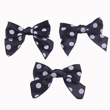 Black Satin with White Dots Ribbon Bow
