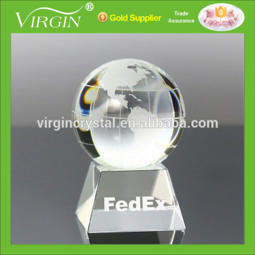 Polished Carving Type crystal glass earth globe trophy with base for souvenir